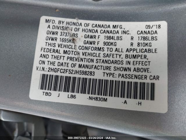 Photo 8 VIN: 2HGFC2F52JH598283 - HONDA CIVIC 