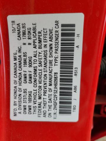 Photo 11 VIN: 2HGFC2F52JH609878 - HONDA CIVIC LX 