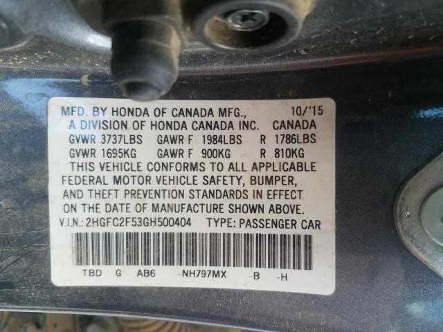 Photo 9 VIN: 2HGFC2F53GH500404 - HONDA CIVIC LX 