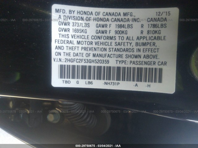 Photo 8 VIN: 2HGFC2F53GH520359 - HONDA CIVIC SEDAN 