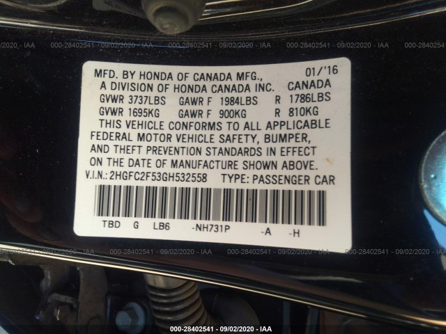 Photo 8 VIN: 2HGFC2F53GH532558 - HONDA CIVIC SEDAN 