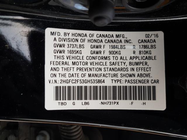 Photo 9 VIN: 2HGFC2F53GH535864 - HONDA CIVIC LX 