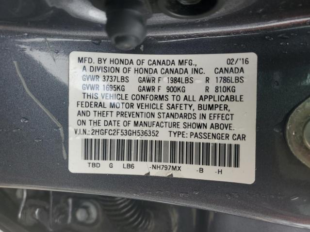 Photo 11 VIN: 2HGFC2F53GH536352 - HONDA CIVIC LX 