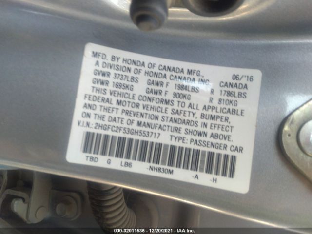 Photo 8 VIN: 2HGFC2F53GH553717 - HONDA CIVIC SEDAN 