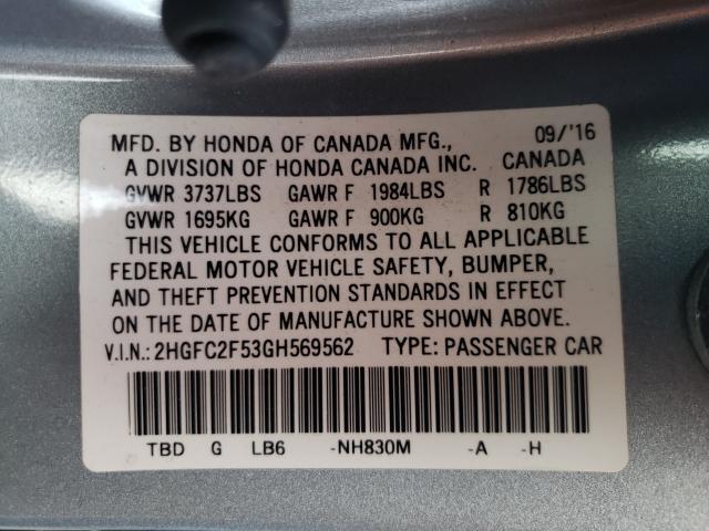 Photo 9 VIN: 2HGFC2F53GH569562 - HONDA CIVIC LX 