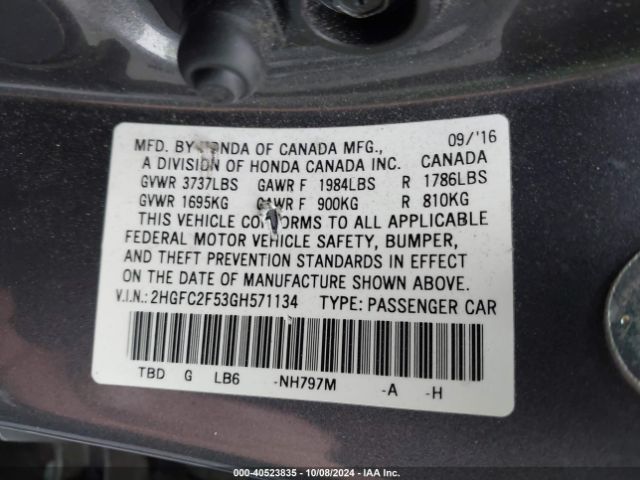 Photo 8 VIN: 2HGFC2F53GH571134 - HONDA CIVIC 