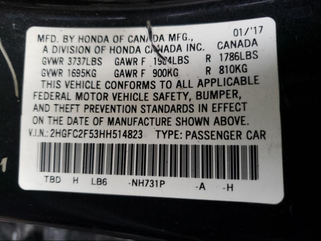 Photo 9 VIN: 2HGFC2F53HH514823 - HONDA CIVIC LX 