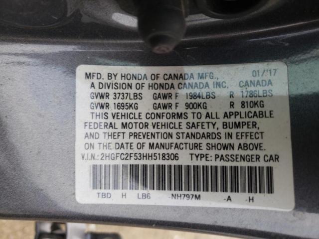 Photo 9 VIN: 2HGFC2F53HH518306 - HONDA CIVIC LX 