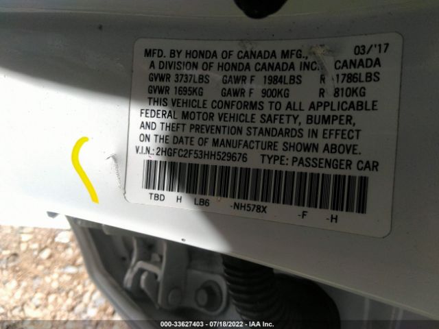 Photo 8 VIN: 2HGFC2F53HH529676 - HONDA CIVIC SEDAN 