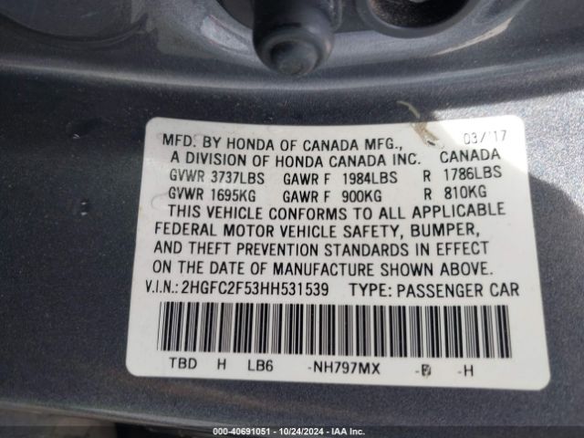 Photo 8 VIN: 2HGFC2F53HH531539 - HONDA CIVIC 