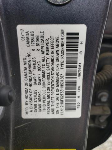 Photo 12 VIN: 2HGFC2F53HH531587 - HONDA CIVIC LX 