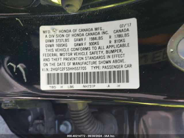 Photo 8 VIN: 2HGFC2F53HH557705 - HONDA CIVIC 