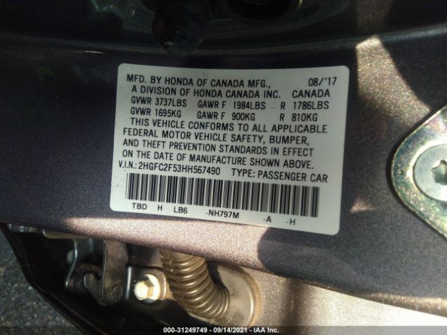 Photo 8 VIN: 2HGFC2F53HH567490 - HONDA CIVIC SEDAN 