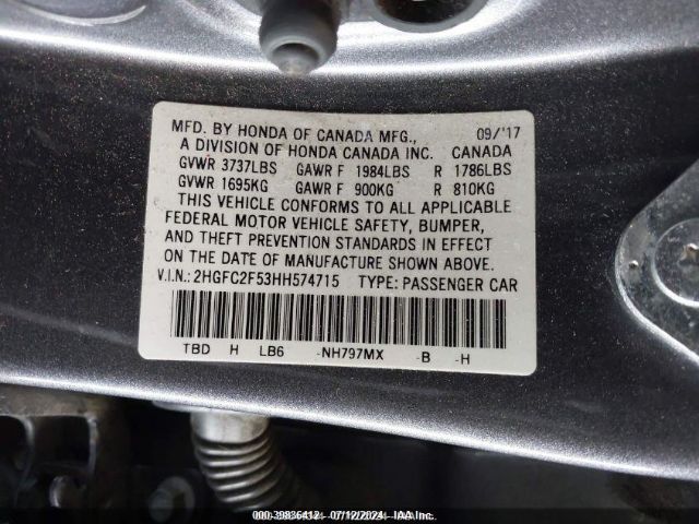 Photo 8 VIN: 2HGFC2F53HH574715 - HONDA CIVIC 