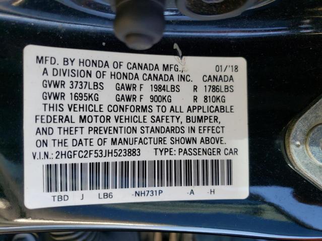 Photo 11 VIN: 2HGFC2F53JH523883 - HONDA CIVIC 