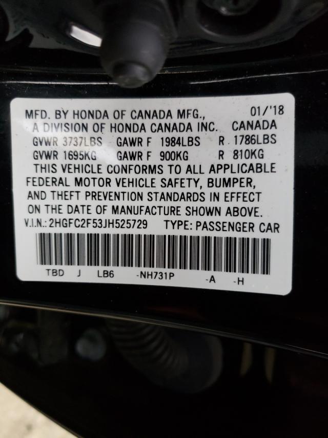 Photo 9 VIN: 2HGFC2F53JH525729 - HONDA CIVIC LX 