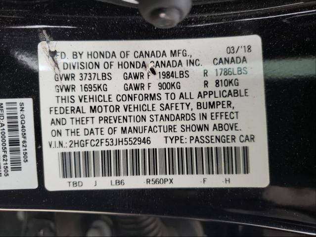 Photo 9 VIN: 2HGFC2F53JH552946 - HONDA CIVIC LX 