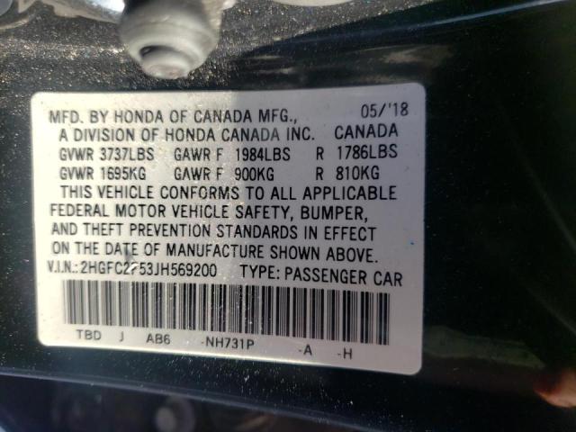 Photo 9 VIN: 2HGFC2F53JH569200 - HONDA CIVIC LX 