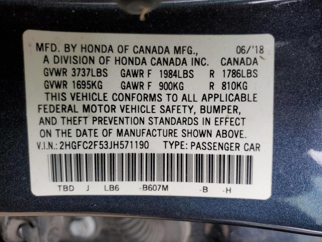 Photo 11 VIN: 2HGFC2F53JH571190 - HONDA CIVIC 