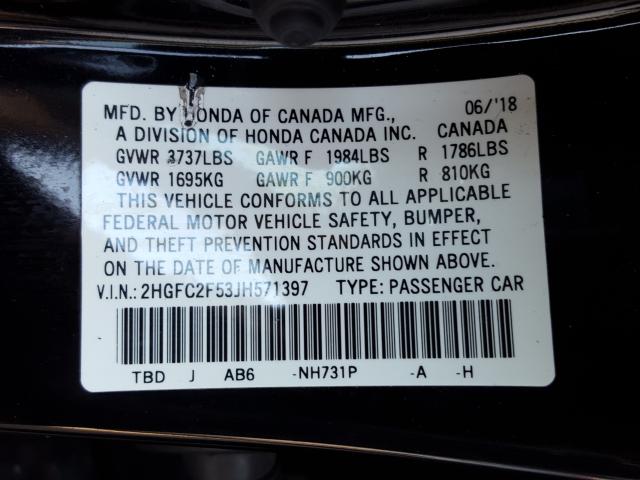 Photo 9 VIN: 2HGFC2F53JH571397 - HONDA CIVIC LX 