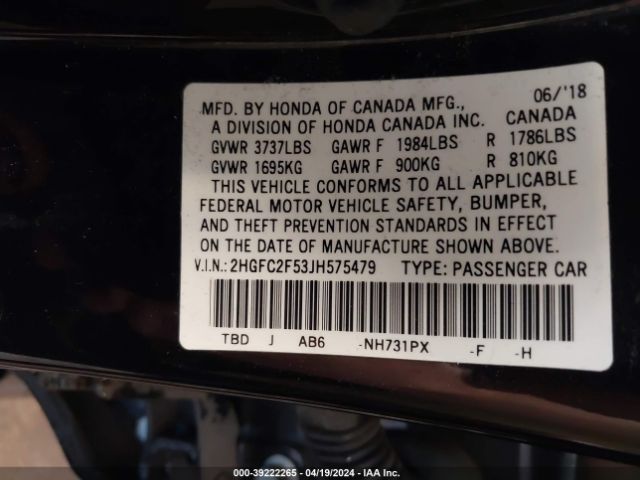 Photo 8 VIN: 2HGFC2F53JH575479 - HONDA CIVIC 