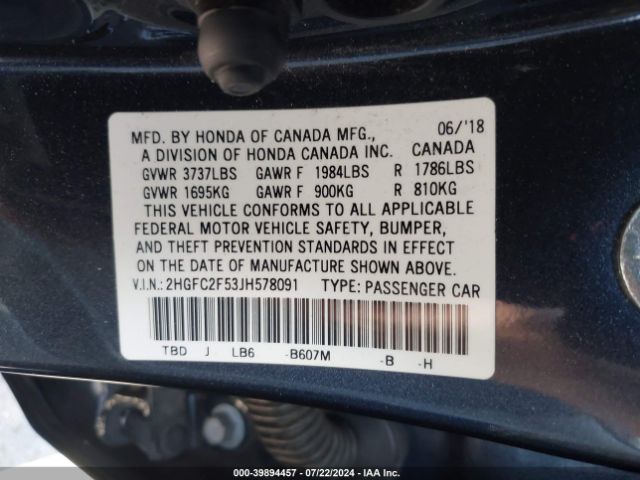 Photo 8 VIN: 2HGFC2F53JH578091 - HONDA CIVIC 