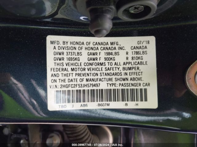 Photo 8 VIN: 2HGFC2F53JH579497 - HONDA CIVIC 