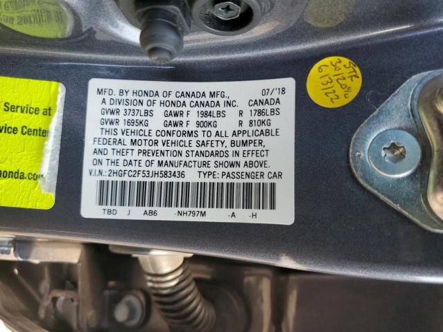 Photo 9 VIN: 2HGFC2F53JH583436 - HONDA CIVIC LX 