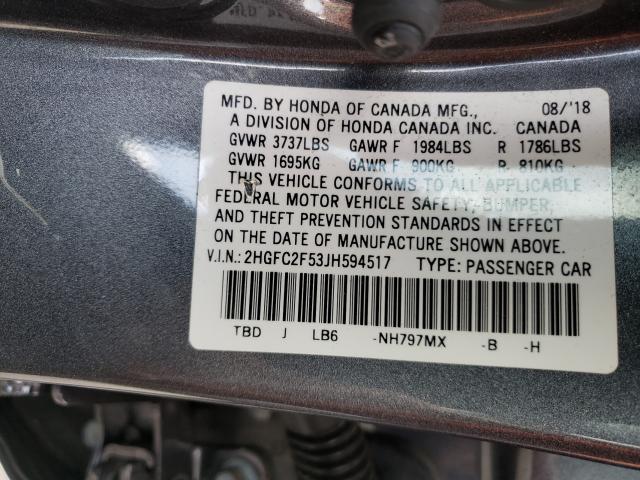 Photo 9 VIN: 2HGFC2F53JH594517 - HONDA CIVIC LX 