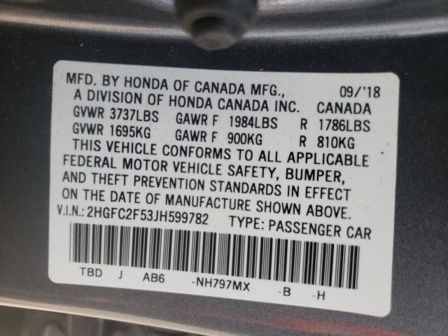 Photo 9 VIN: 2HGFC2F53JH599782 - HONDA CIVIC LX 