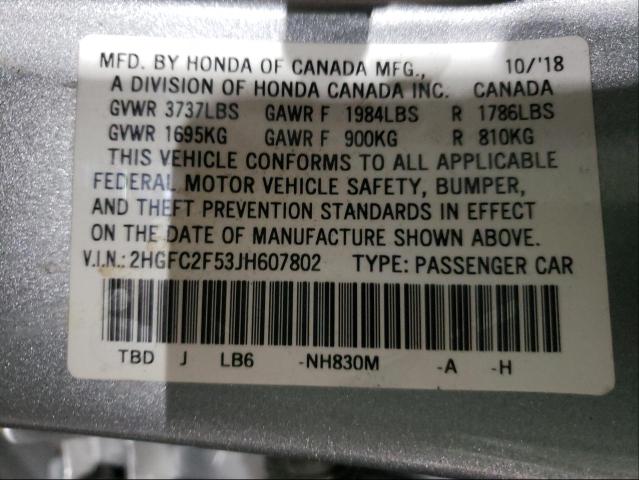 Photo 9 VIN: 2HGFC2F53JH607802 - HONDA CIVIC LX 