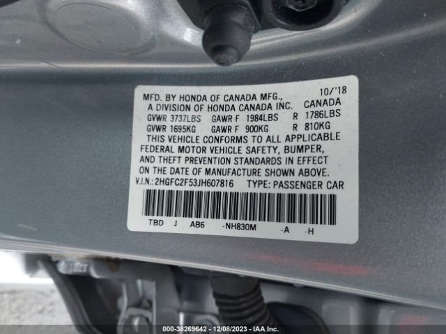 Photo 8 VIN: 2HGFC2F53JH607816 - HONDA CIVIC 