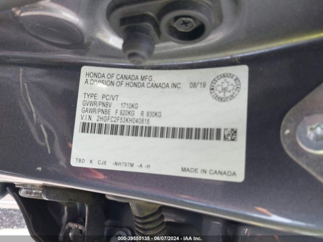 Photo 8 VIN: 2HGFC2F53KH040816 - HONDA CIVIC 