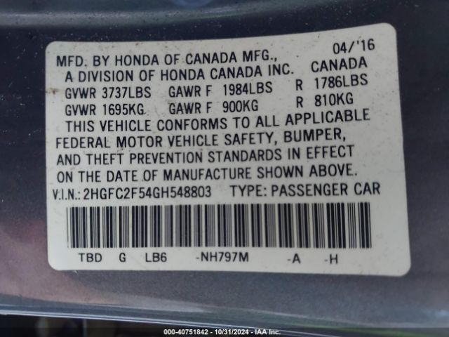 Photo 8 VIN: 2HGFC2F54GH548803 - HONDA CIVIC 