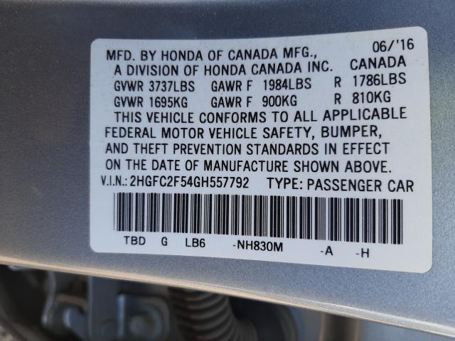 Photo 9 VIN: 2HGFC2F54GH557792 - HONDA CIVIC LX 