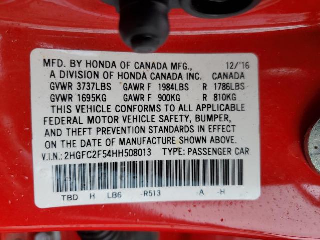 Photo 12 VIN: 2HGFC2F54HH508013 - HONDA CIVIC LX 