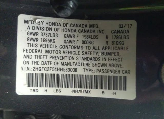 Photo 8 VIN: 2HGFC2F54HH533008 - HONDA CIVIC SEDAN 