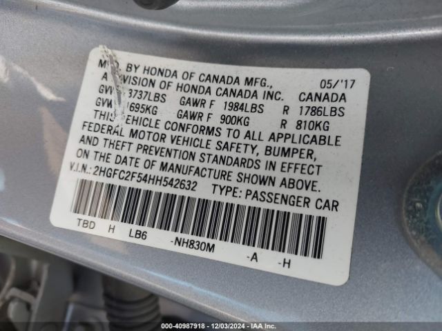 Photo 8 VIN: 2HGFC2F54HH542632 - HONDA CIVIC 