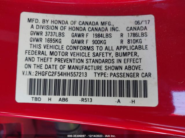 Photo 8 VIN: 2HGFC2F54HH557213 - HONDA CIVIC 