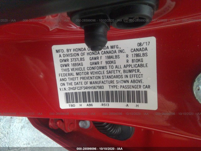 Photo 8 VIN: 2HGFC2F54HH567983 - HONDA CIVIC SEDAN 