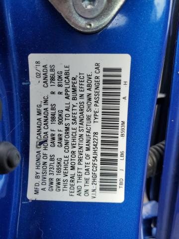 Photo 11 VIN: 2HGFC2F54JH542278 - HONDA CIVIC LX 