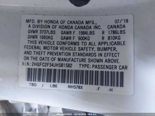 Photo 8 VIN: 2HGFC2F54JH581582 - HONDA CIVIC 