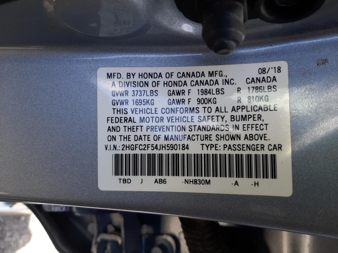 Photo 11 VIN: 2HGFC2F54JH590184 - HONDA CIVIC 