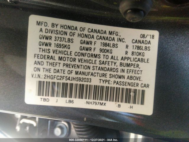 Photo 8 VIN: 2HGFC2F54JH592033 - HONDA CIVIC SEDAN 