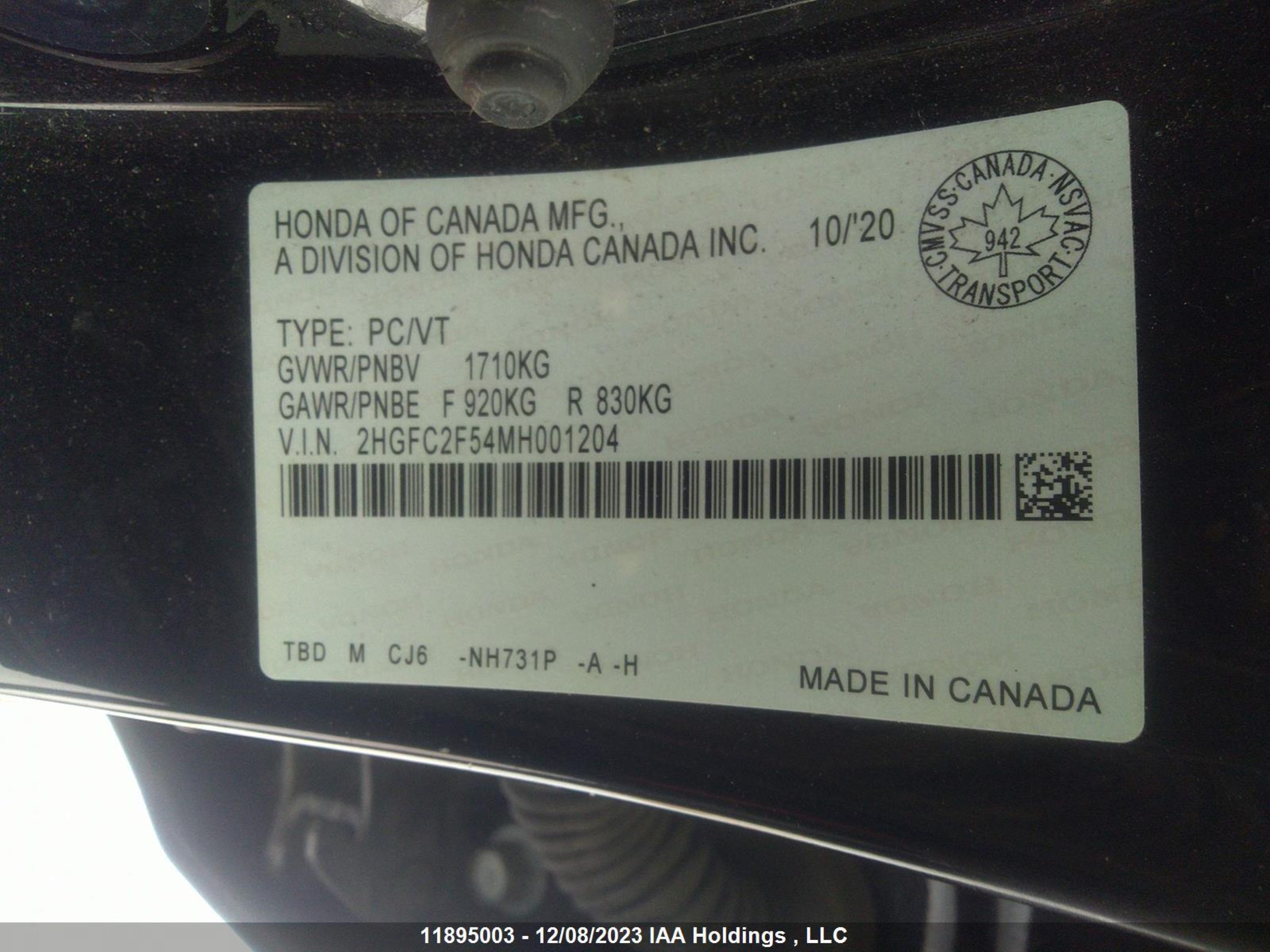 Photo 8 VIN: 2HGFC2F54MH001204 - HONDA CIVIC 