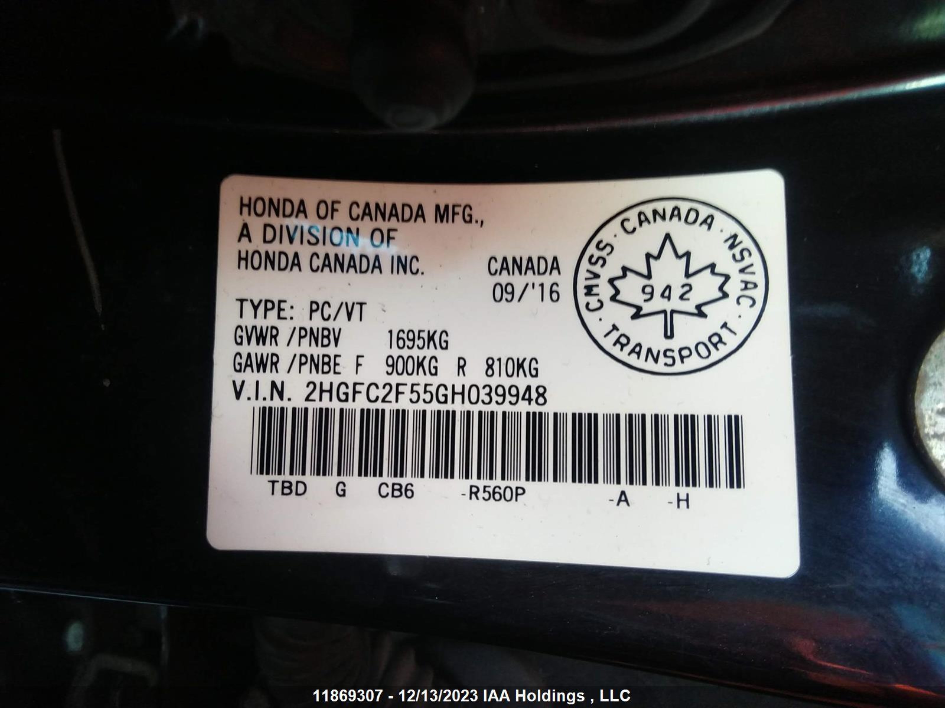 Photo 8 VIN: 2HGFC2F55GH039948 - HONDA CIVIC 