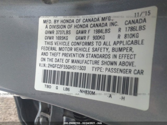 Photo 8 VIN: 2HGFC2F55GH511503 - HONDA CIVIC SEDAN 