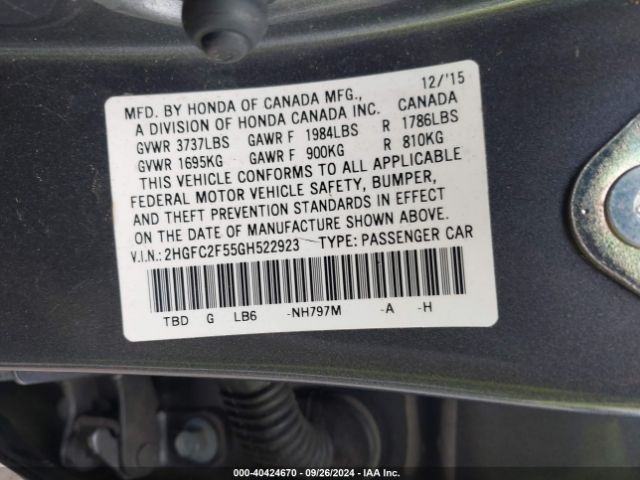 Photo 8 VIN: 2HGFC2F55GH522923 - HONDA CIVIC 