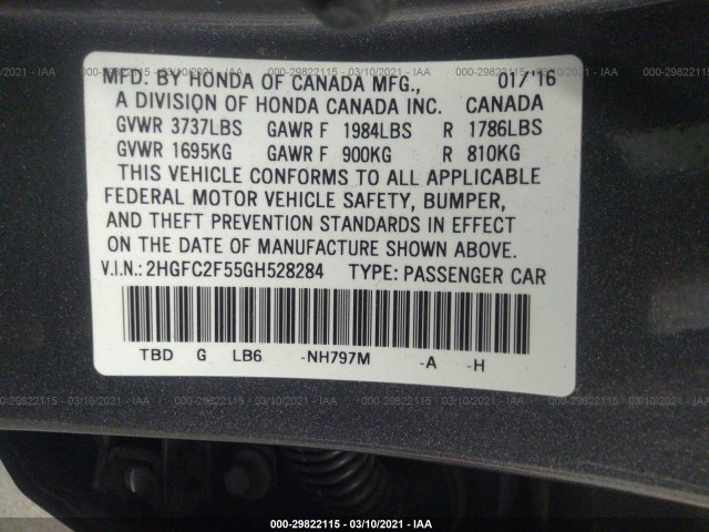 Photo 8 VIN: 2HGFC2F55GH528284 - HONDA CIVIC SEDAN 