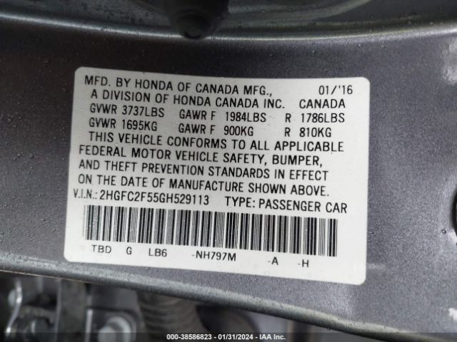 Photo 8 VIN: 2HGFC2F55GH529113 - HONDA CIVIC 